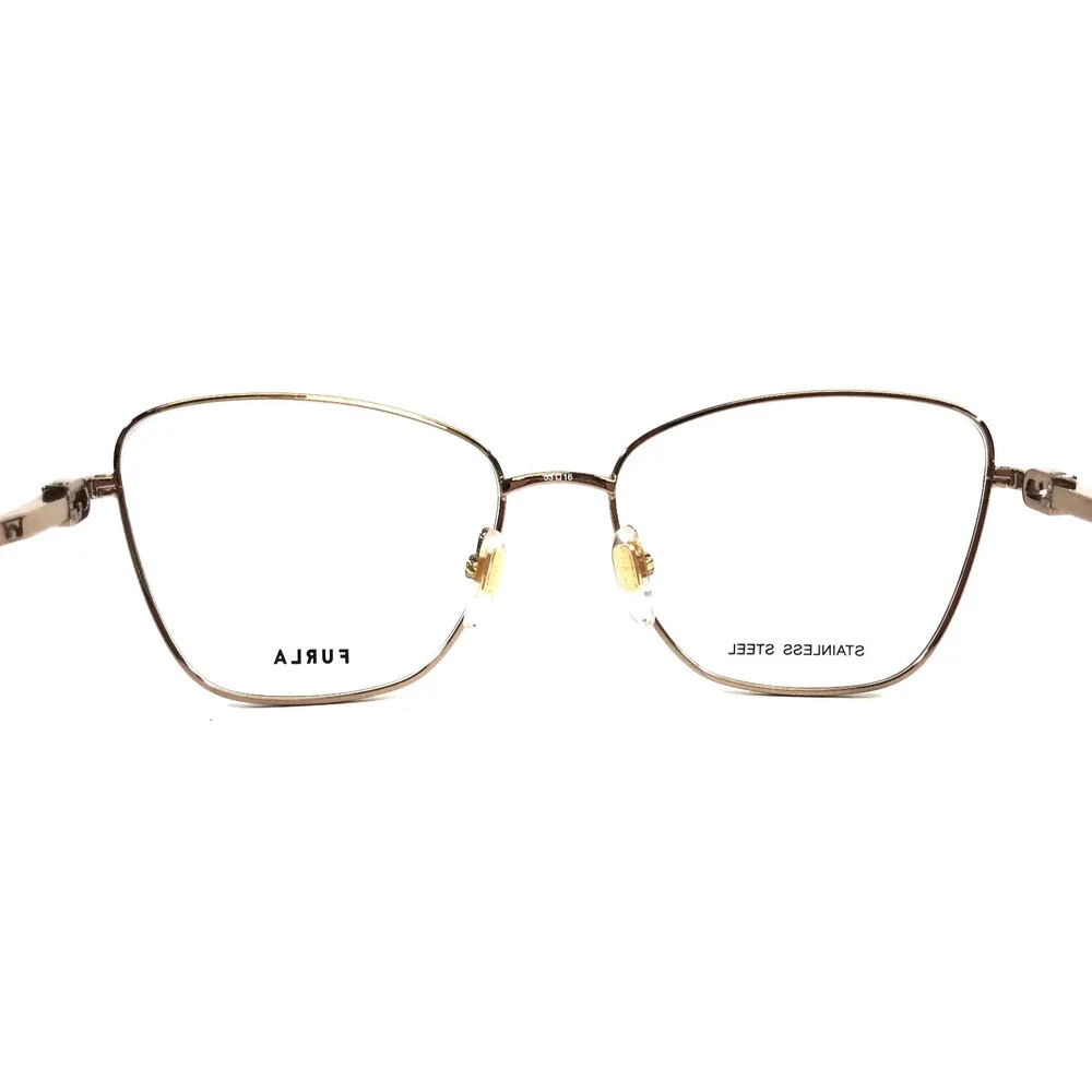 Furla Eyeglasses Frames VFU588 COL.0K99 Brown Gold Butterfly Wire Rim 53-16-135